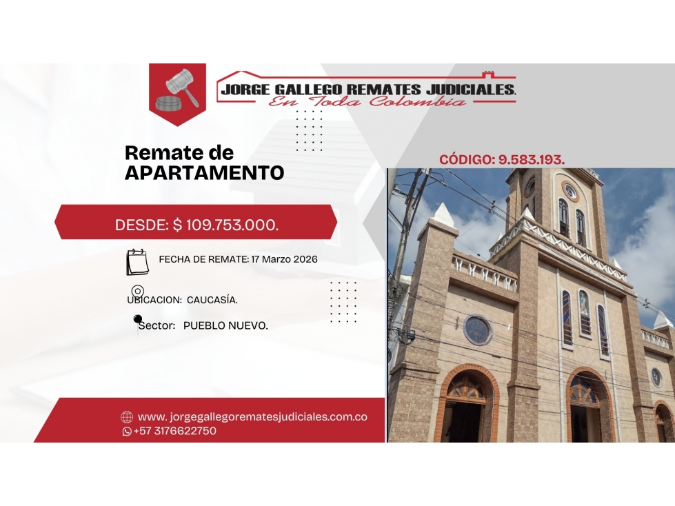 REMATE *APTO* CAUCASIA PUEBLO NUEVO.