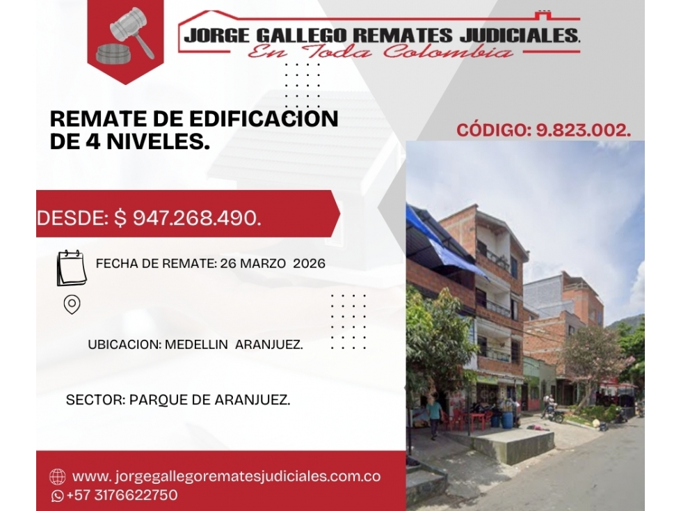 Remate*EDIFICACION DE CUATRO NIVELES* Medellin Aranjuez.