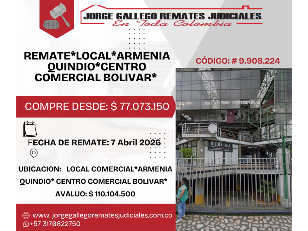 REMATE*LOCAL*ARMENIA QUINDIO*CENTRO COMERCIAL BOLIVAR*