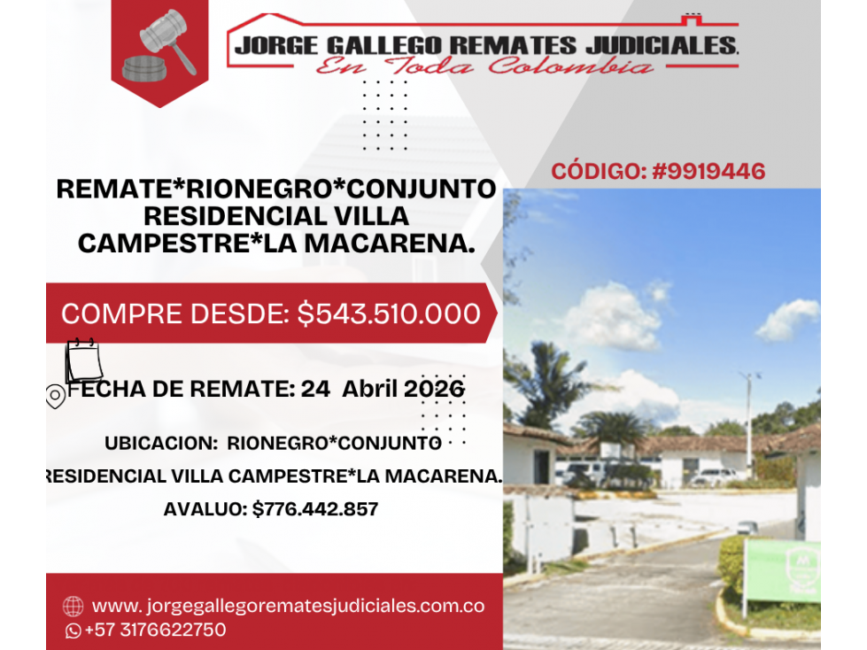 REMATE*CABAÑA*RIONEGRO *C. RESIDENCIAL VILLA CAMPESTRE LA MACARENA*