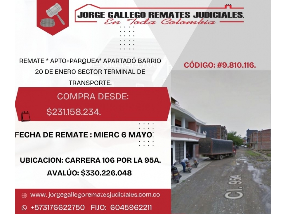 REMATE *APTO + PARQUEA* APARTADÓ BARRIO 20 DE ENERO. - 1