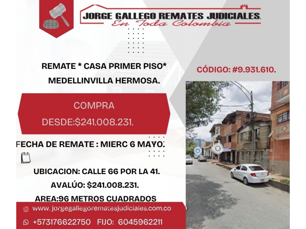 REMATE * CASA PRIMER PISO* MEDELLIN VILLA HERMOSA.