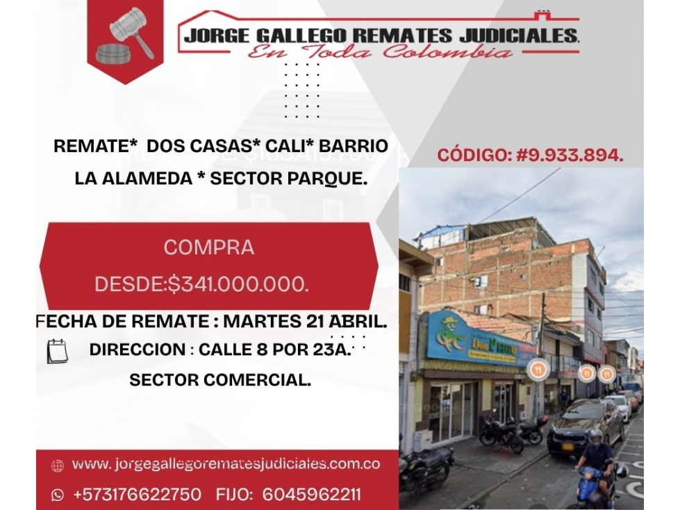 REMATE* DOS CASAS* CALI *BARRIO LA ALAMEDA *.SECTOR PARQUE*
