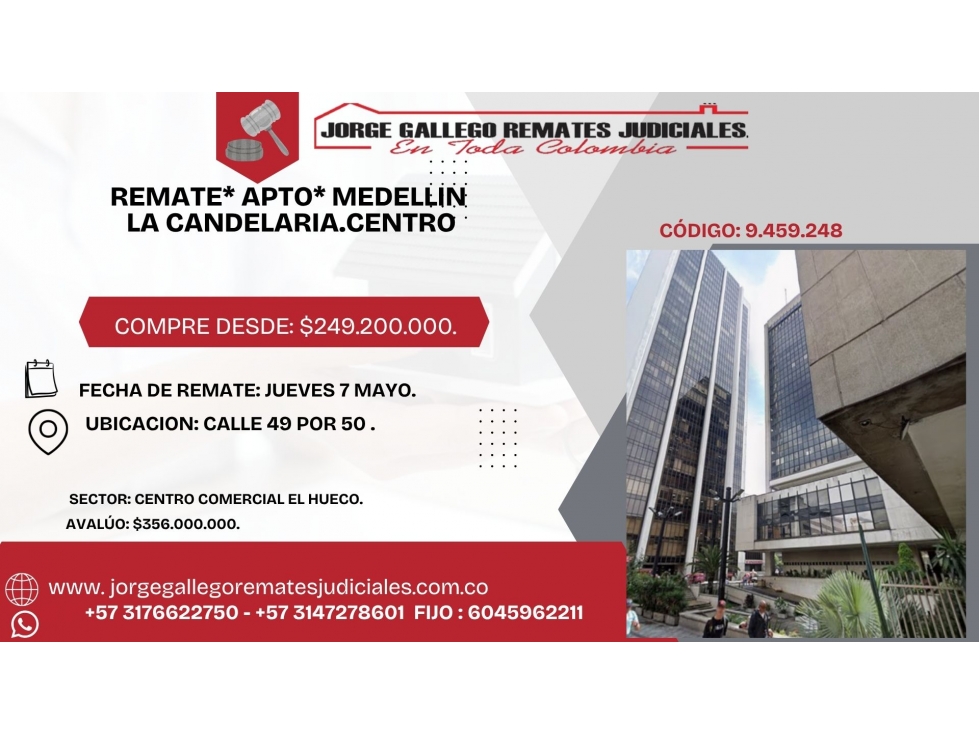 REMATE* APTO* MEDELLIN LA CANDELARIA.CENTRO
