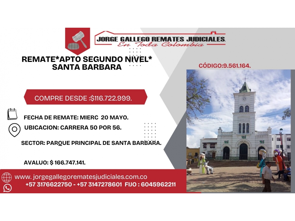 REMATE*APTO SEGUNDO NIVEL* SANTA BARBARA.