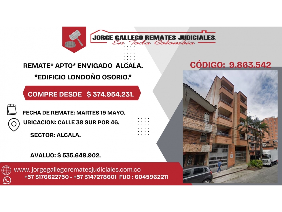 REMATE* APTO* ENVIGADO ALCALA. *EDIFICIO LONDOÑO OSORIO.*