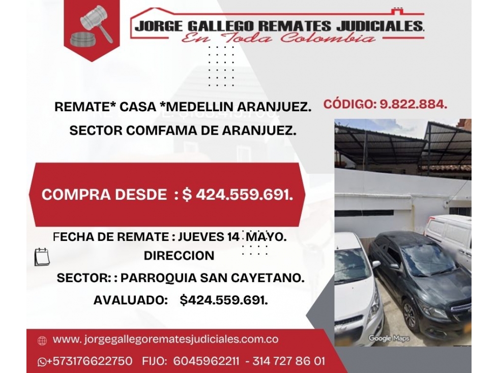 REMATE* CASA *MEDELLIN ARANJUEZ.SECTOR COMFAMA DE ARANJUEZ.