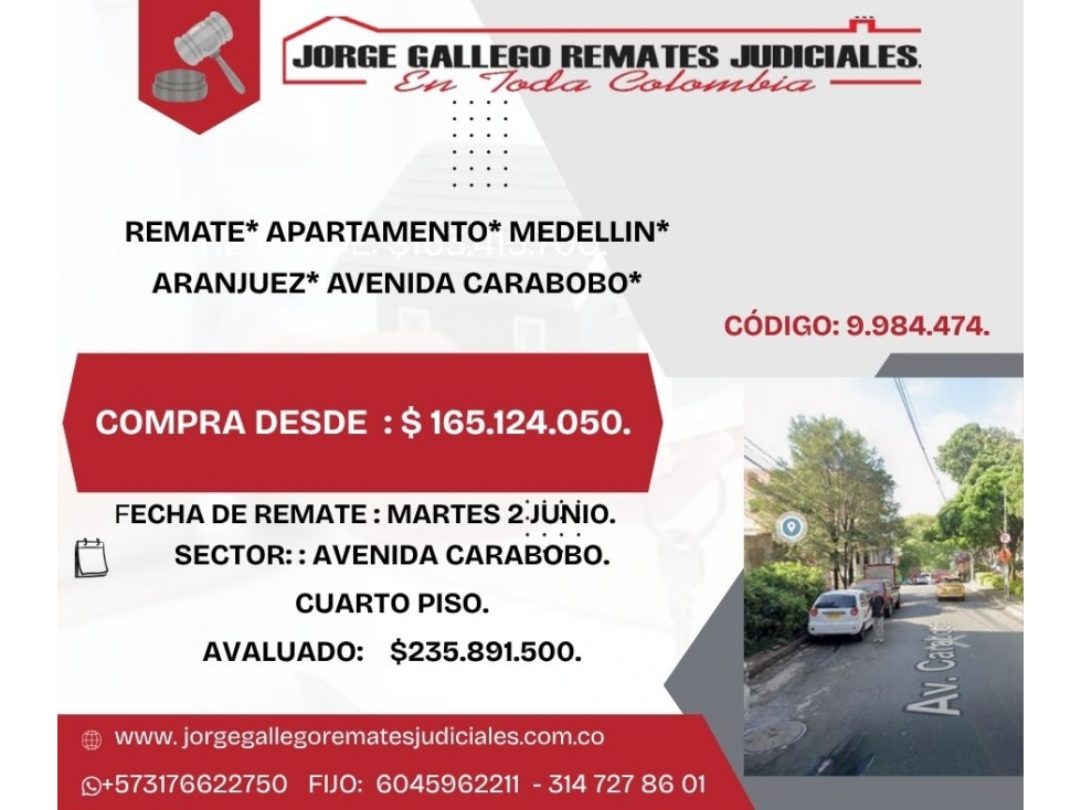 REMATE* APARTAMENTO* MEDELLIN* ARANJUEZ* AVENIDA CARABOBO*