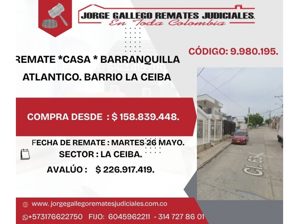 REMATE *CASA * BARRANQUILLA ATLANTICO. BARRIO LA CEIBA