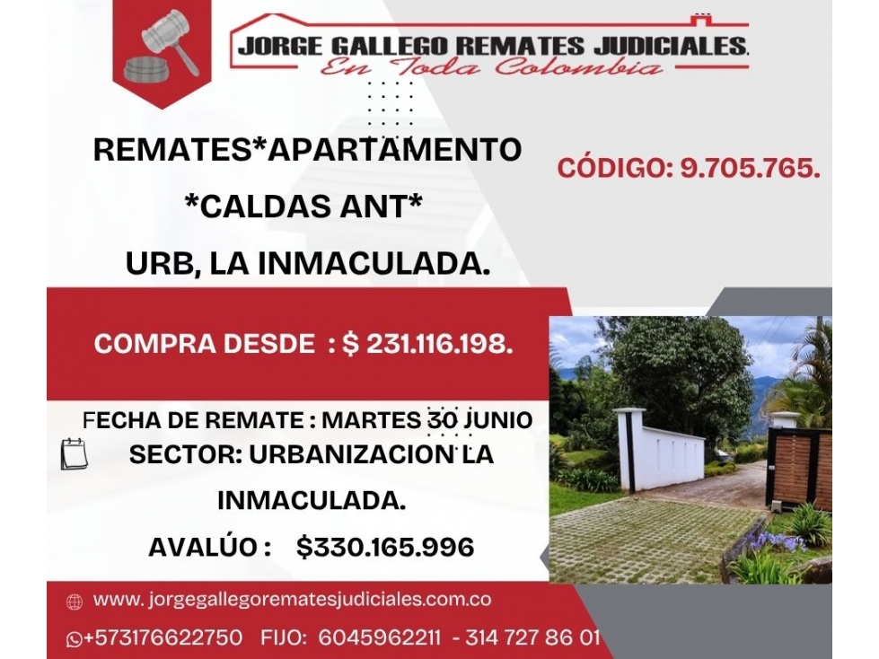 REMATES*APARTAMENTO *CALDAS URBANIZACION LA INMACULADA.
