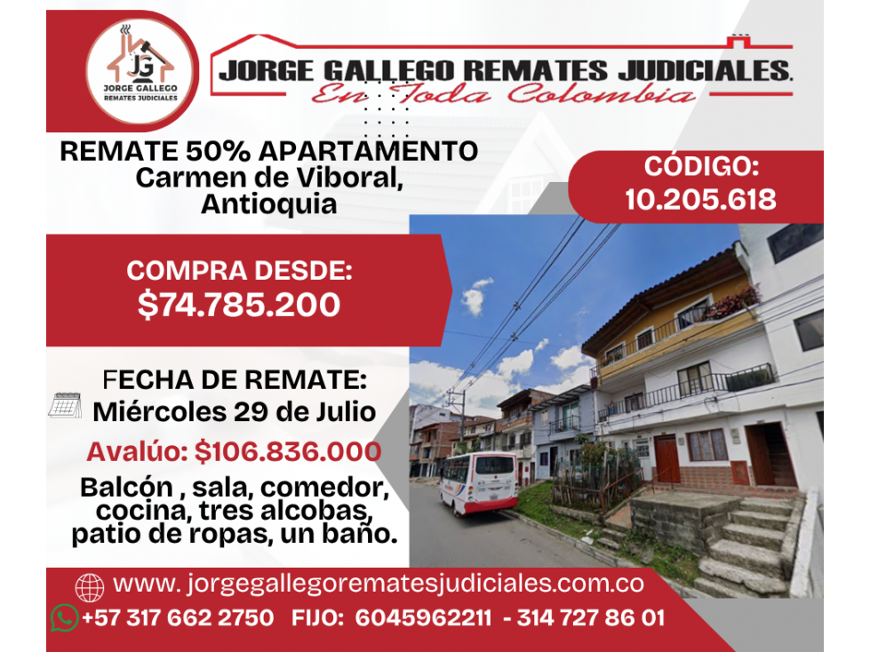 REMATE 50% APARTAMENTO (87.00 M2) CARMEN DE VIBORAL, ANTIOQUIA — foto 2