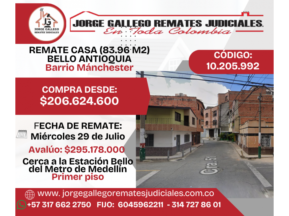 REMATE CASA (83.96M2) BELLO ANTIOQUIA, Barrio Manchester — foto 2