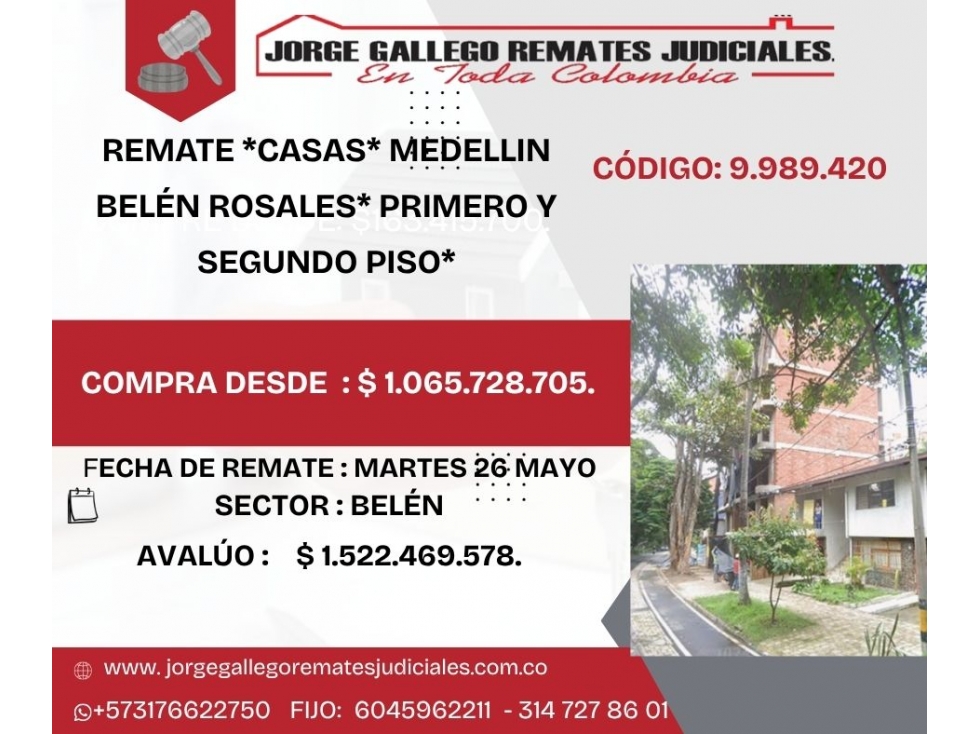 REMATE *CASAS* MEDELLIN BELÉN ROSALES* PRIMERO Y SEGUNDO PISO*