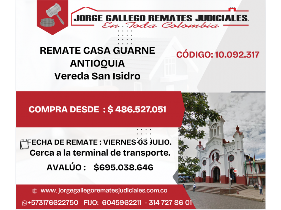 REMATE CASA GUARNE ANTIOQUIA VEREDA SAN ISIDRO
