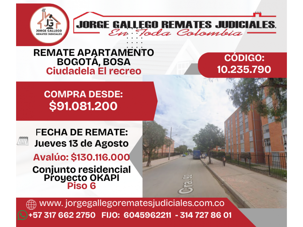 REMATE APARTAMENTO BOGOTÁ, BOSA, Ciudadela el Recreo — foto 3