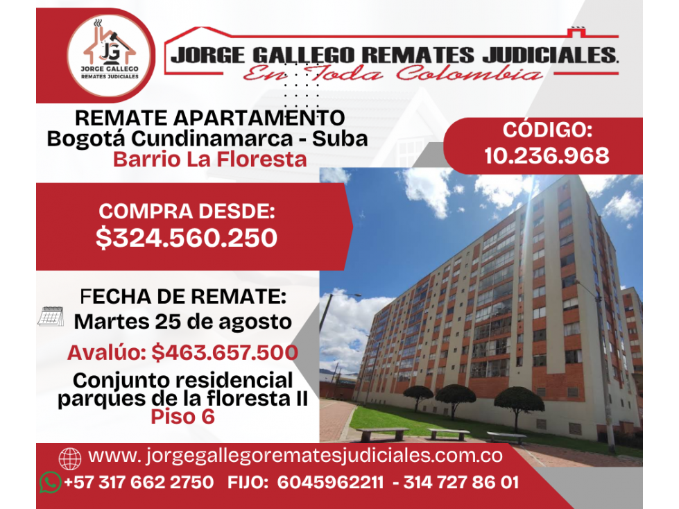 REMATE APARTAMENTO BOGOTÁ, SUBA