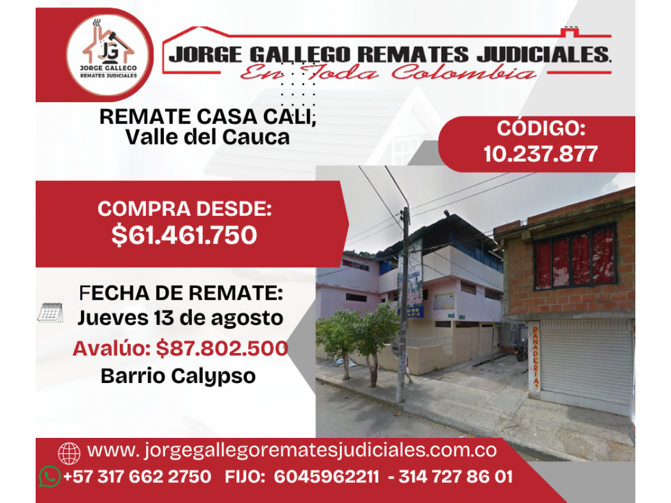 REMATE CASA CALI, VALLE. Barrio Calypso