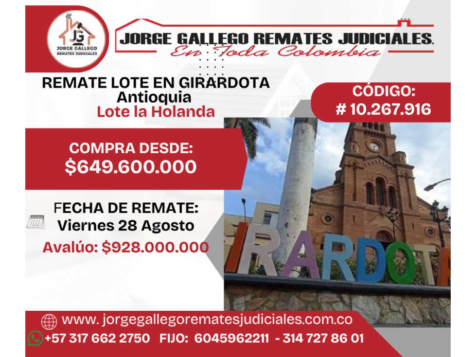 REMATE LOTE EN GIRARDOTA Antioquia