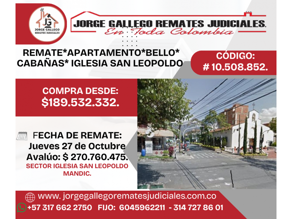 REMATE*APARTAMENTO*BELLO*CABAÑAS*IGLESIA SAN LEOPOLDO MANDIC*I - 1