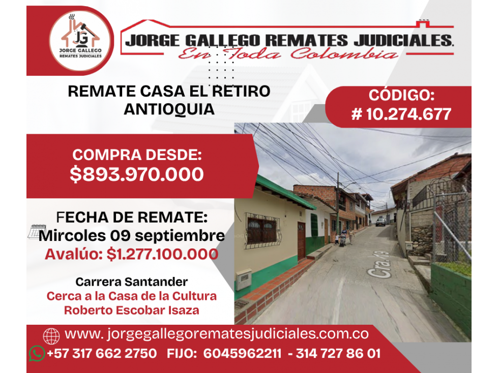 REMATE CASA EL RETIRO ANTIOQUIA