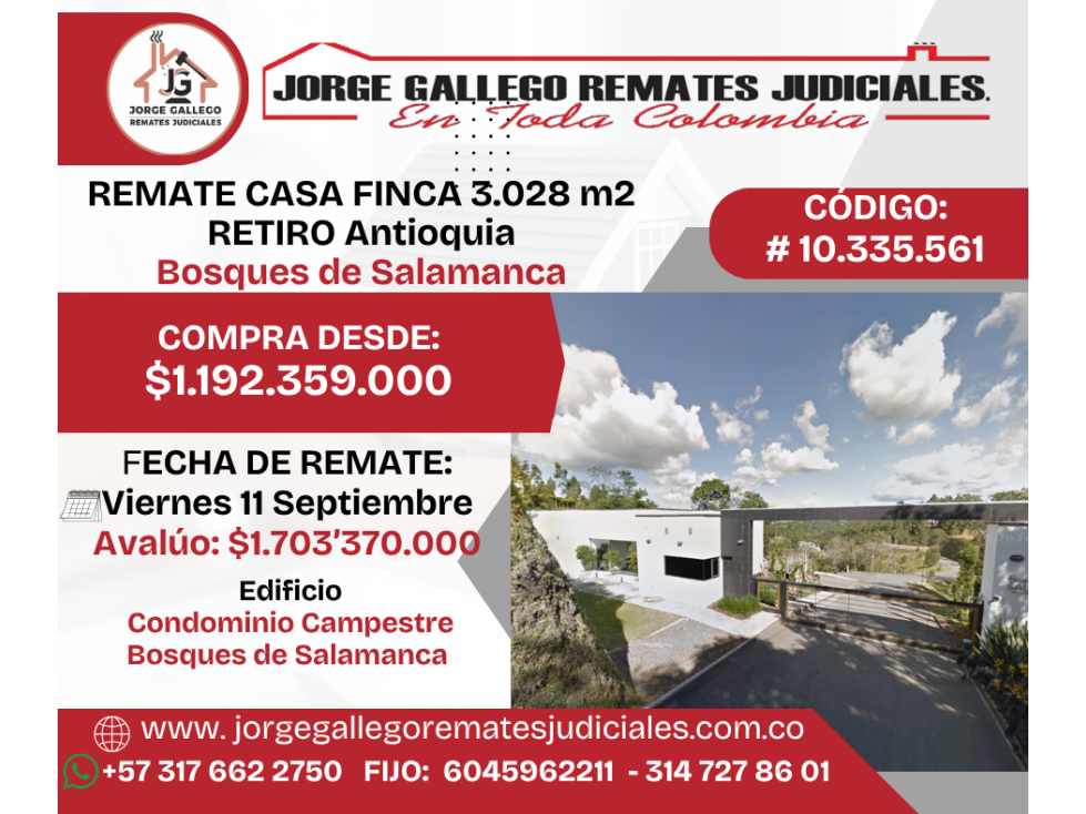 REMATE CASA FINCA RETIRO, Antioquia