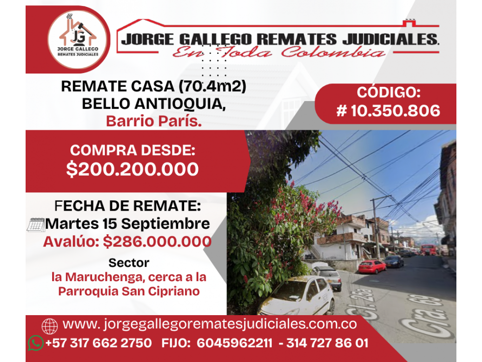 REMATE CASA (70.4m2) BELLO ANTIOQUIA, Barrio París