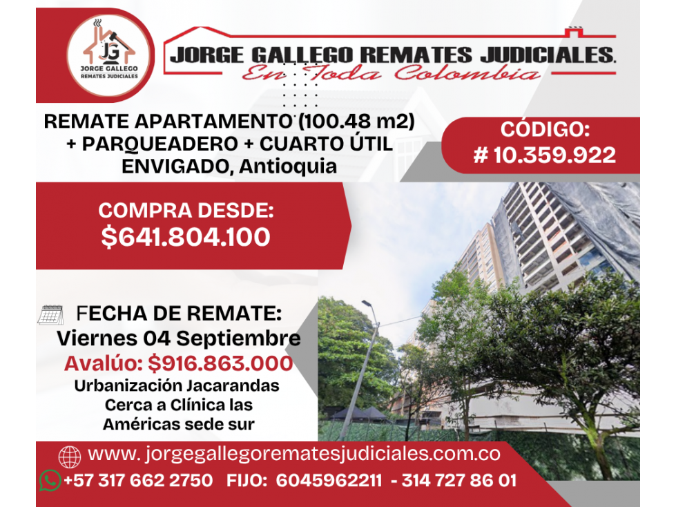 REMATE APARTAMENTO + PARQUEADERO + CUARTO ÚTIL ENVIGADO, Antioquia