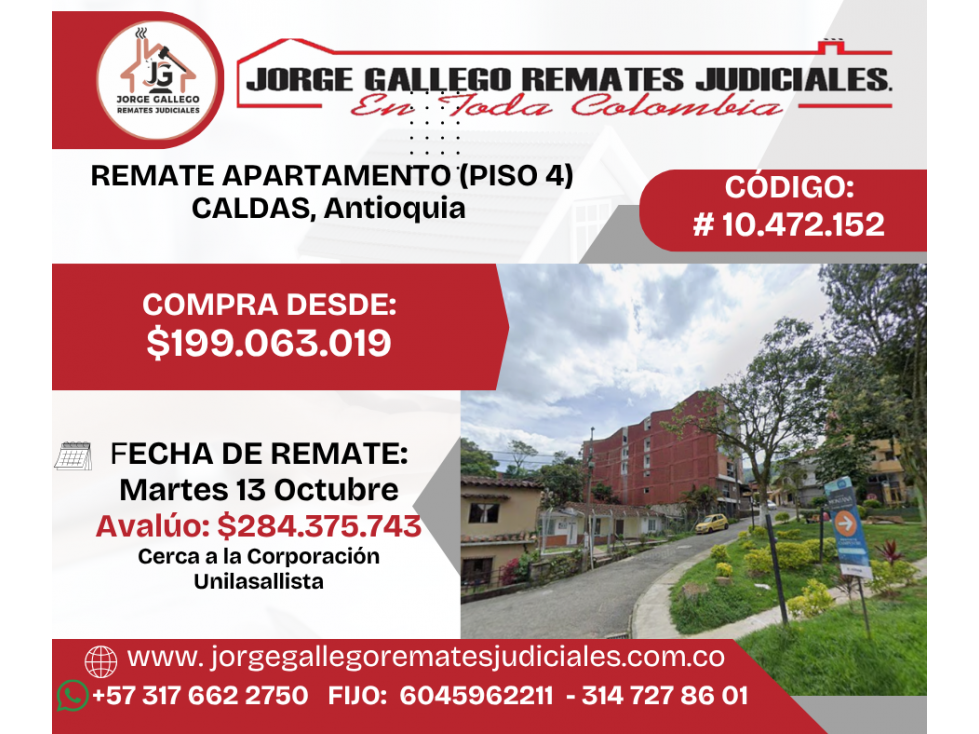 REMATE APARTAMENTO (PISO 4) CALDAS, Antioquia