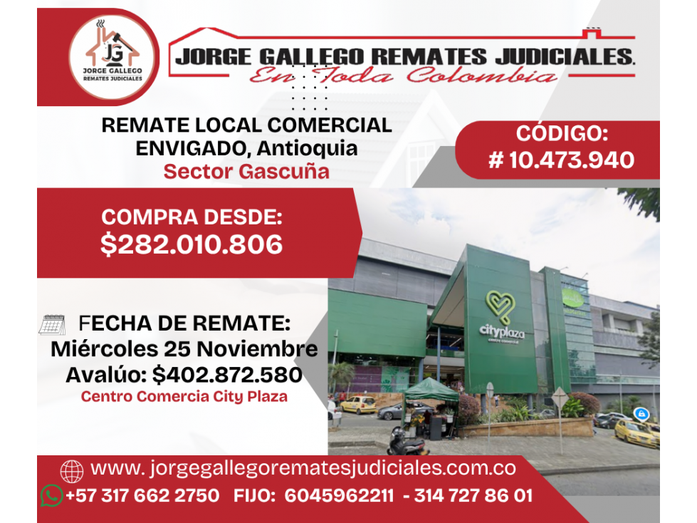 REMATE LOCAL COMERCIAL ENVIGADO, Antioquia Barrio Gascuña