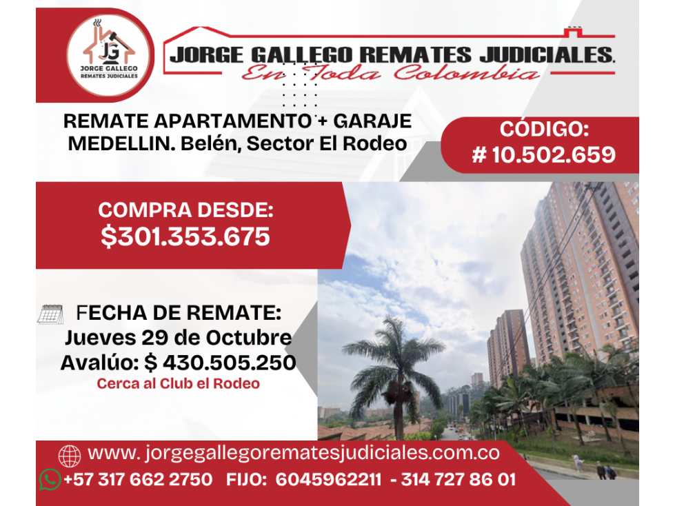 REMATE APARTAMENTO + GARAJE MEDELLIN. Belén Sector El Rodeo