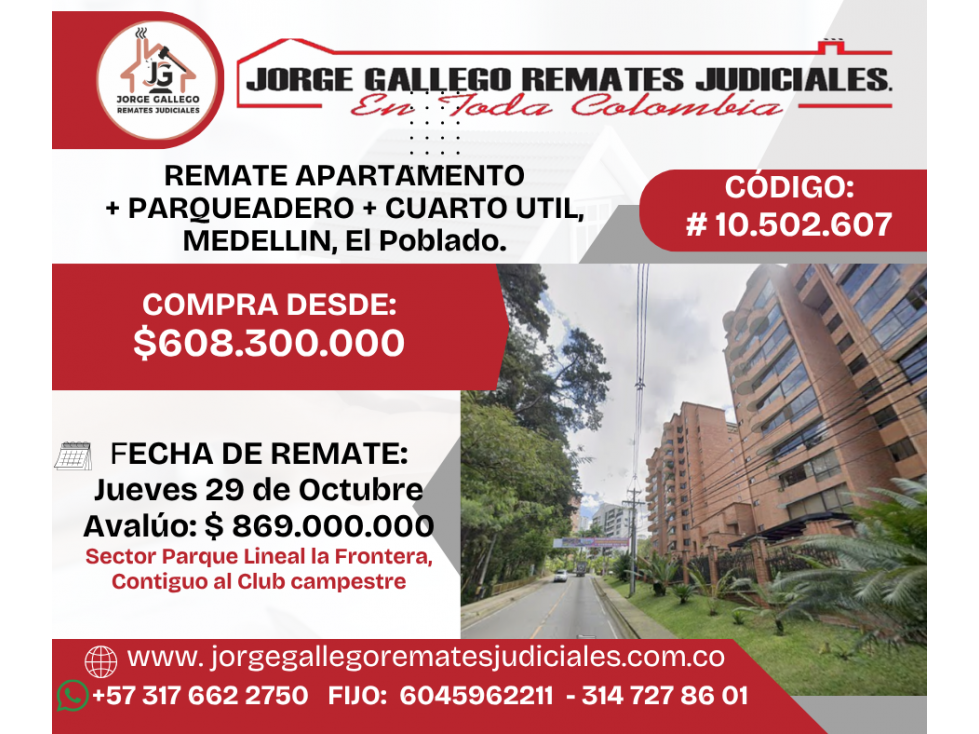 REMATE APARTAMENTO + PARQUEADERO + CUARTO UTIL, MEDELLIN, El Poblado