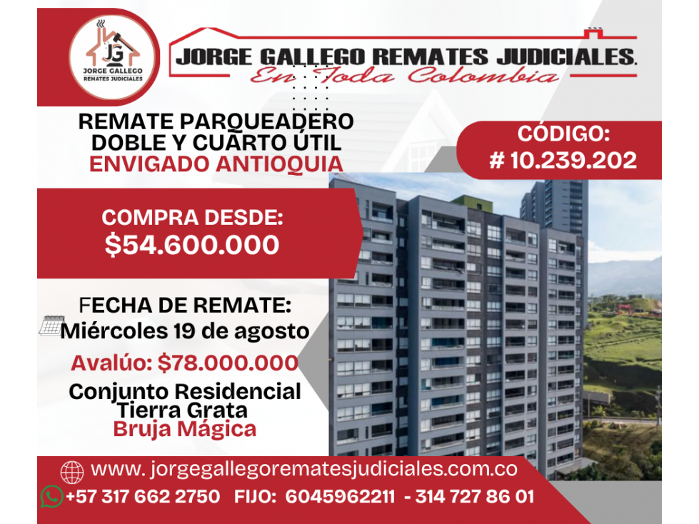 REMATE PARQUEADERO DOBLE Y CUARTO ÚTIL ENVIGADO ANTIOQUIA