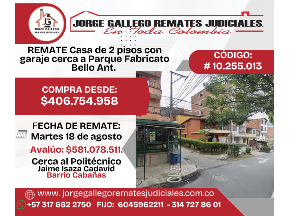 REMATE Casa de 2 pisos, BELLO, Cabañas, con aire