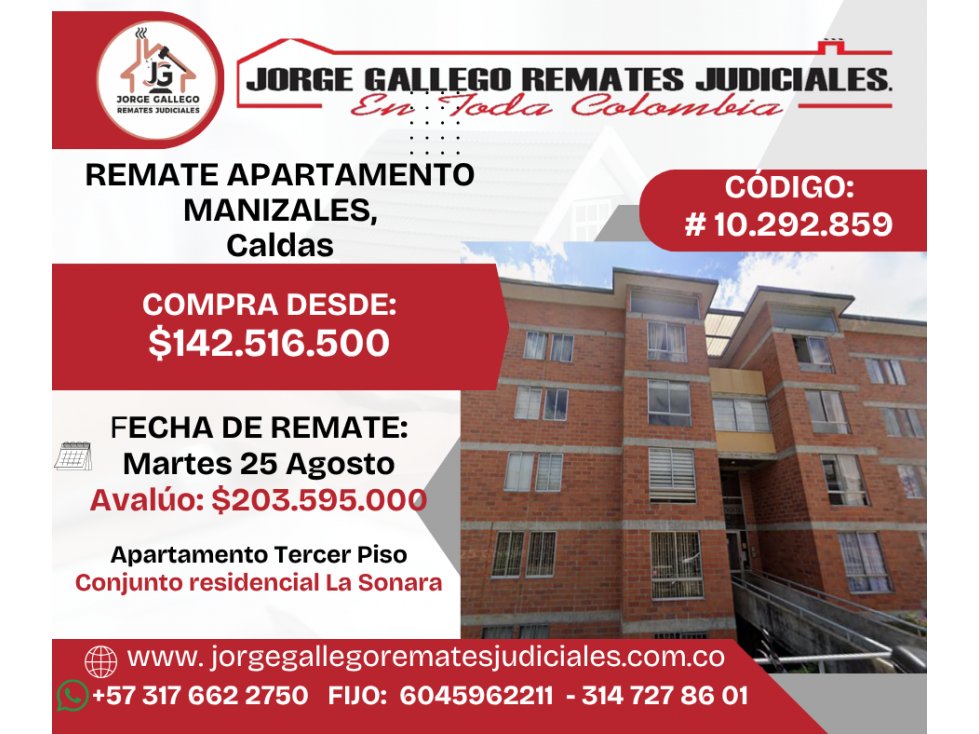 REMATE APARTAMENTO MANIZALES, Caldas