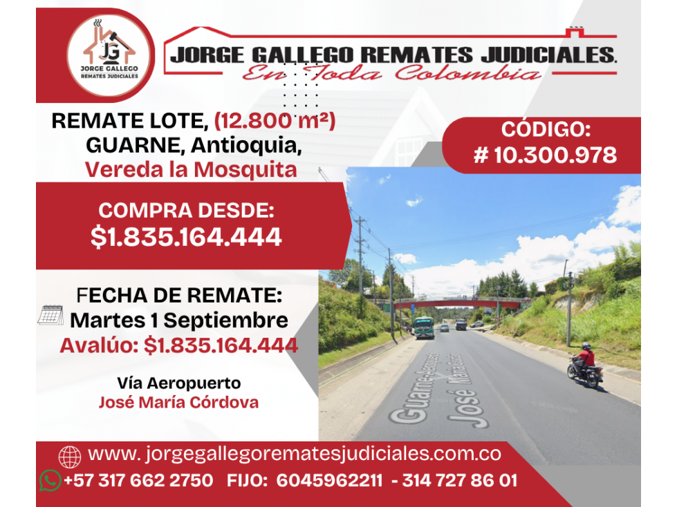 2026-09-01 REMATE LOTE, GUARNE, Antioquia, paraje la Mosquita