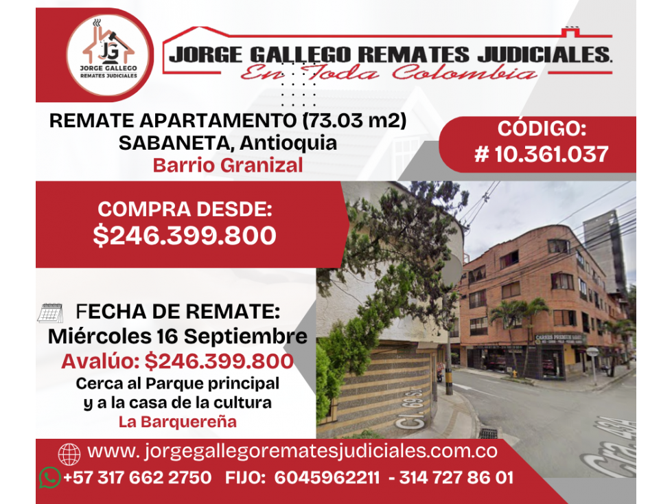 REMATE APARTAMENTO (73.03 m2) SABANETA, Antioquia
