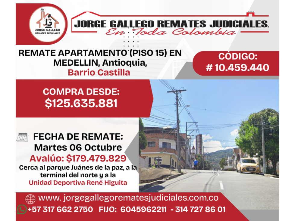 REMATE APARTAMENTO (PISO 15) EN MEDELLIN, Antioquia, Barrio Castilla
