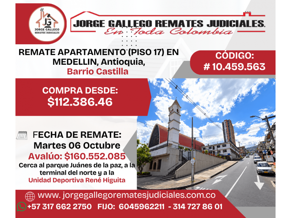 REMATE APARTAMENTO (PISO 17) EN MEDELLIN, Antioquia, Barrio Castilla