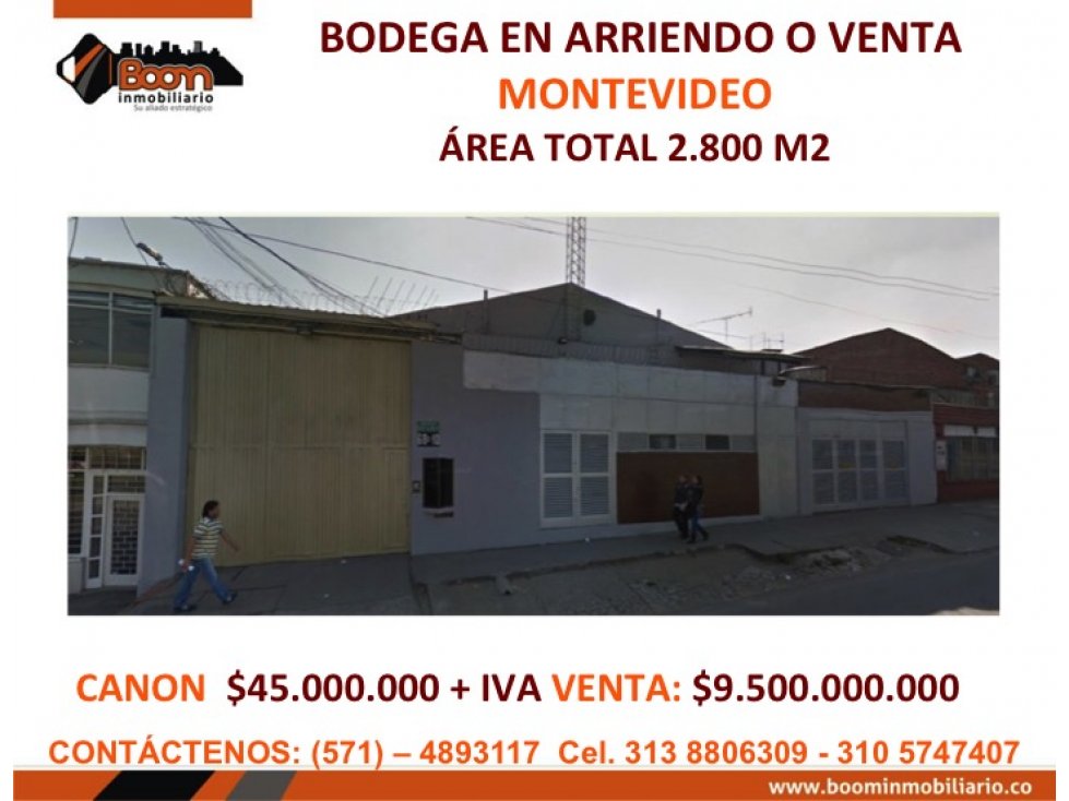 ARRIENDO O VENTA BODEGA 2.800 M2 MONTEVIDEO