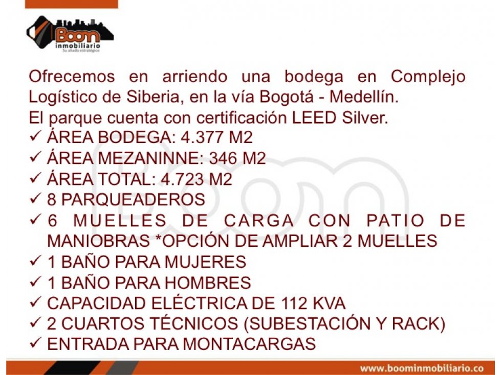 ARRIENDO BODEGA SIBERIA 4.723 M2 - 2