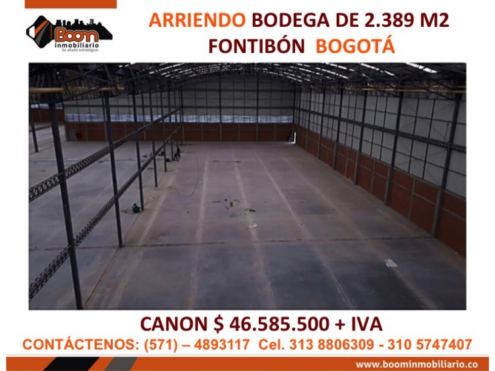 ARRIENDO BODEGA FONTIBON 2.389 M2