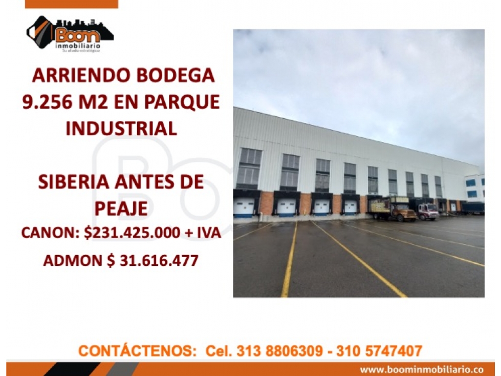 ARRIENDO GRAN BODEGA 9.256 M2 EN SIBERIA - 1