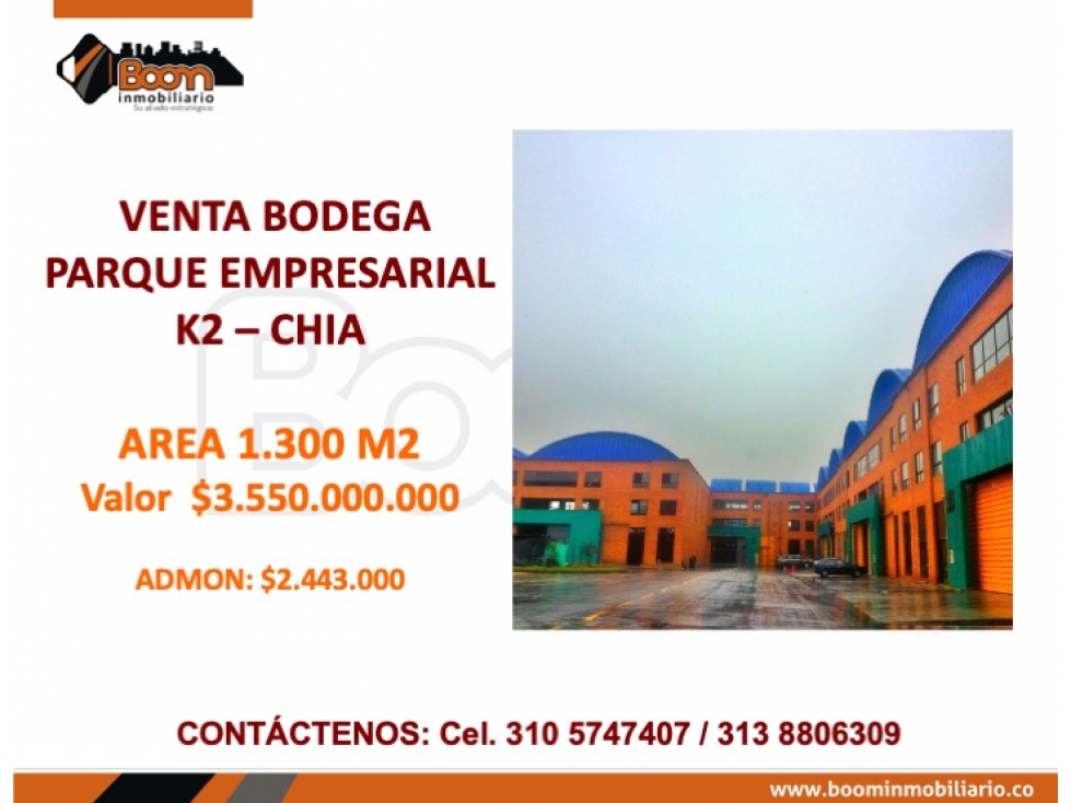 VENTA BODEGA 1.300 M2 PARQUE IND. K2 CHIA