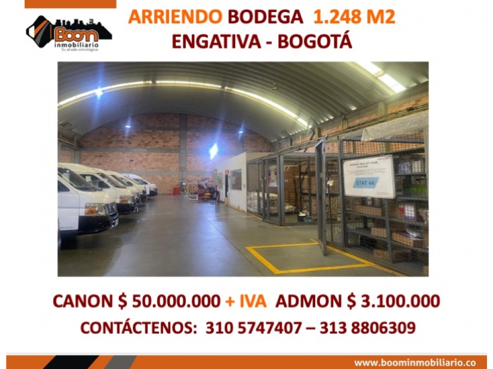 ARRIENDO BODEGA 1.248 M2 ENGATIVA