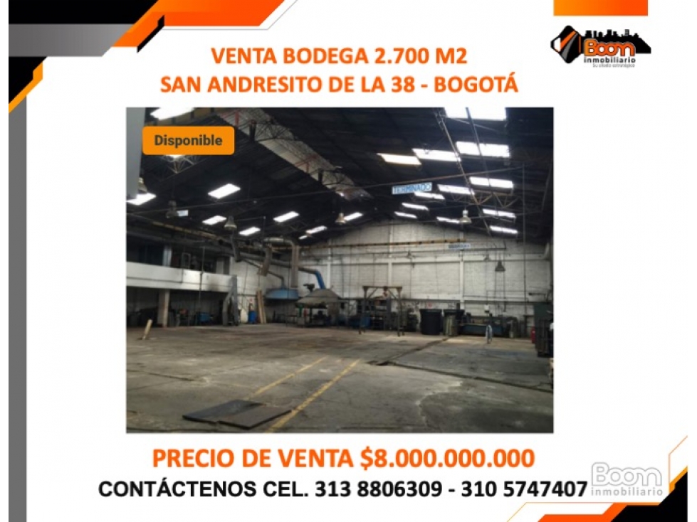 VENTA BODEGA 2.700 M2 SAN ANDRESITO DE LA 38 - BOGOTÁ