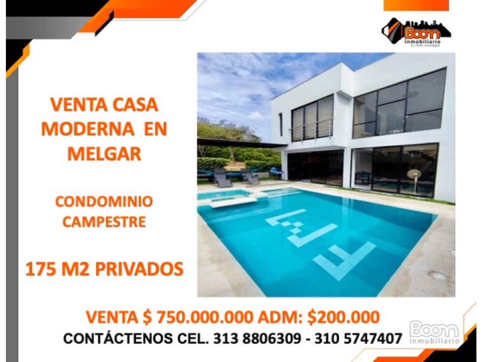 VENTA CASA MODERNA DE 175 M2 EN CONDOMINIO DE MELGAR - 1