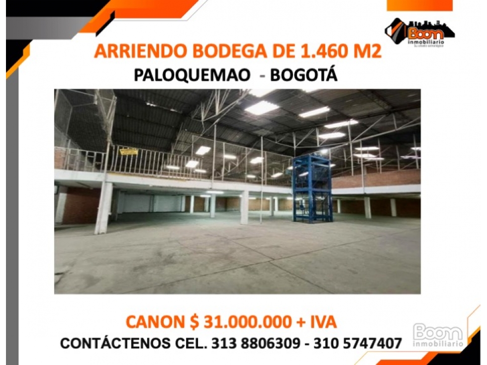 ARRIENDO BODEGA DE 1.460 M2 EN PALOQUEMAO