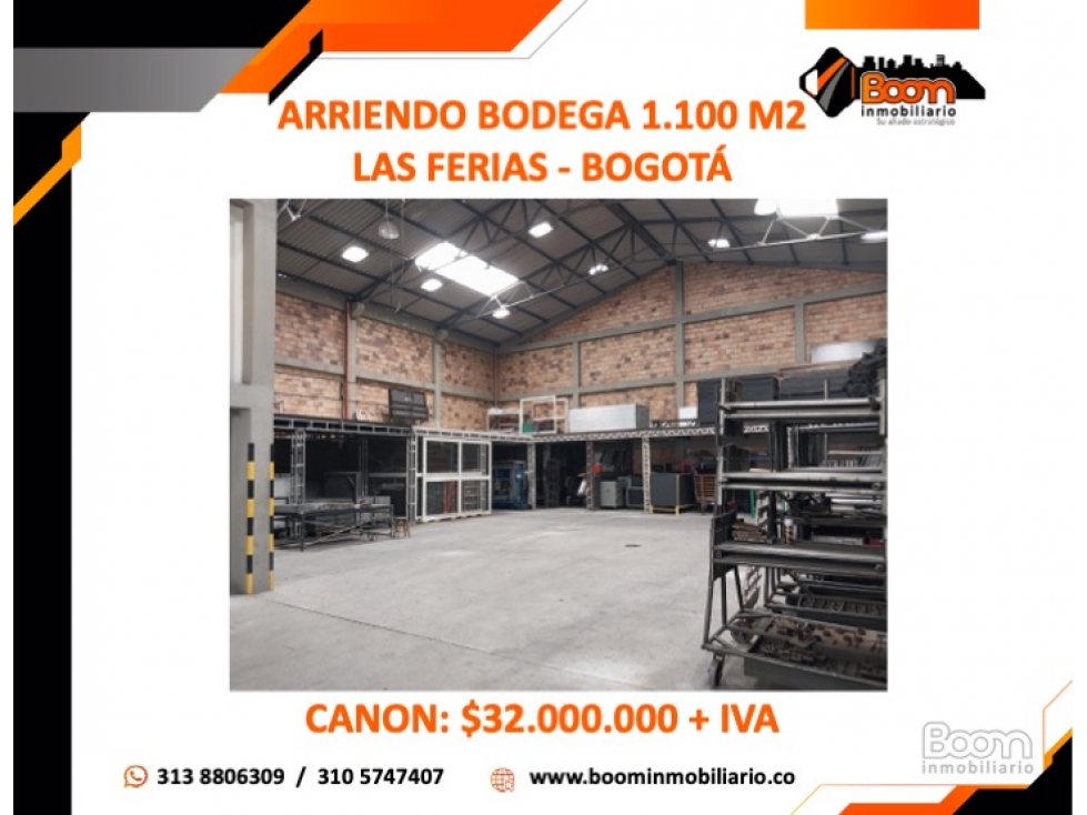 ARRIENDO BODEGA 1.100 M2 LAS FERIAS - TRIPLE ALTURA