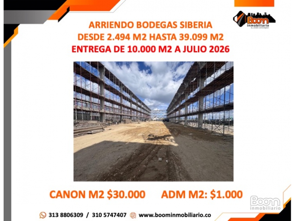 ARRIENDO BODEGAS SIBERIA TENJO DESDE 2.494 M2 HASTA 39.099 M2 - 1