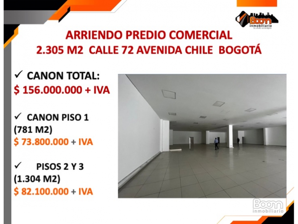 ARRIENDO PREDIO COMERCIAL 2.305 M2 CALLE 72